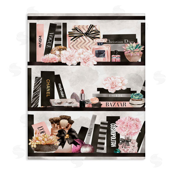 stupell industries Ziwei Li | Fashion Bookshelf Glam Cosmetic Accessories and Books Wall Art