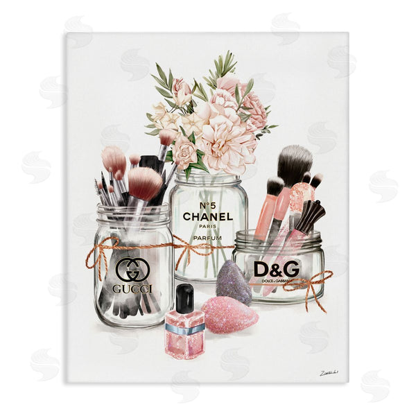 stupell industries Ziwei Li | Fashion Cosmetic Brushes in Glam Jars Wall Art