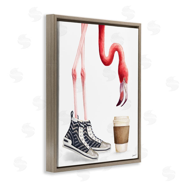 Stupell Industries Ziwei Li | Fashion Quilted Shoe Glam Pink Flamingo Coffee Cup Wall Art