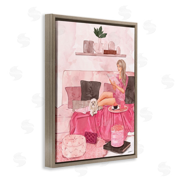 Stupell Industries Ziwei Li | Fashionista Reading With Dog Pink Room Interior