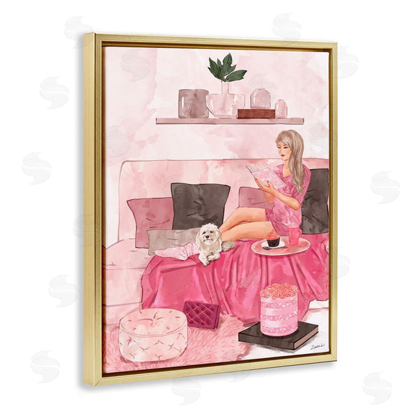 Stupell Industries Ziwei Li | Fashionista Reading With Dog Pink Room Interior