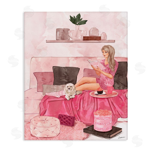 stupell industries Ziwei Li | Fashionista Reading with Dog Pink Room Interior