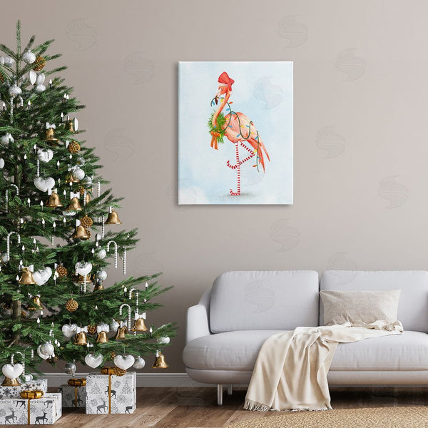 Stupell Industries Ziwei Li | Festive Flamingo Christmas Lights Wreath Striped Stockings Wall Art