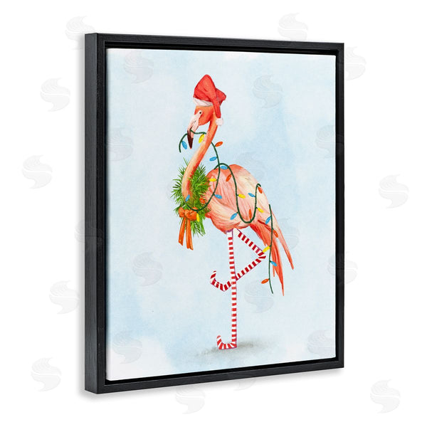 Stupell Industries Ziwei Li | Festive Flamingo Christmas Lights Wreath Striped Stockings Wall Art