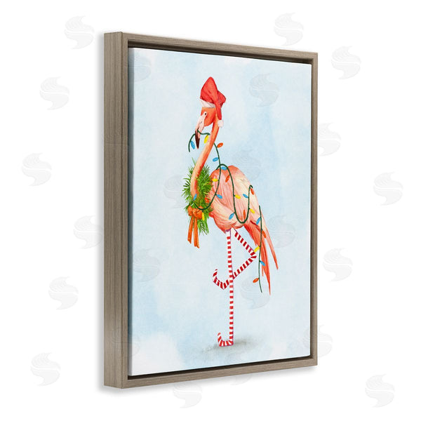 Stupell Industries Ziwei Li | Festive Flamingo Christmas Lights Wreath Striped Stockings Wall Art