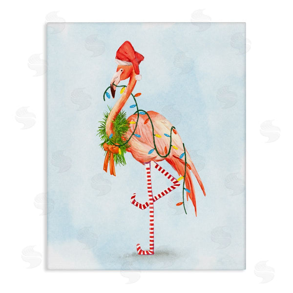 stupell industries Ziwei Li | Festive Flamingo Christmas Lights Wreath Striped Stockings Wall Art