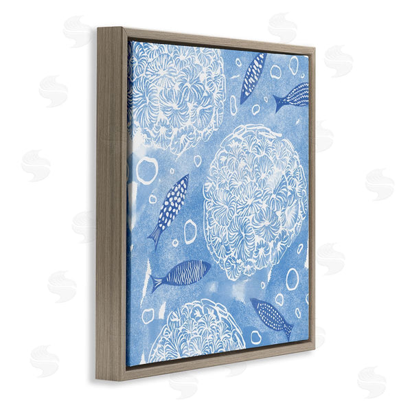 Stupell Industries Ziwei Li | Fish Swimming Among Sea Life Coral Flowers Bubbles Wall Art