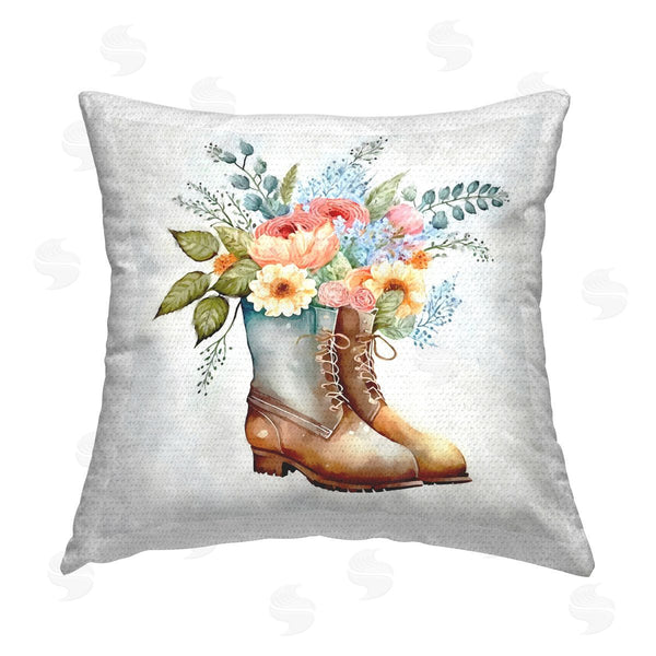 Stupell Industries Ziwei Li | Floral Gardening Boots Bouquet Printed Throw Pillow