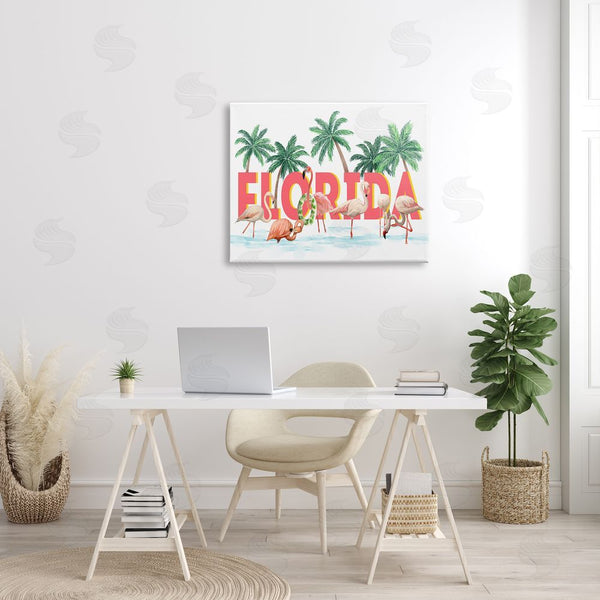 Stupell Industries Ziwei Li | Florida Flamingo Pool With Green Tropical Palms Wall Art