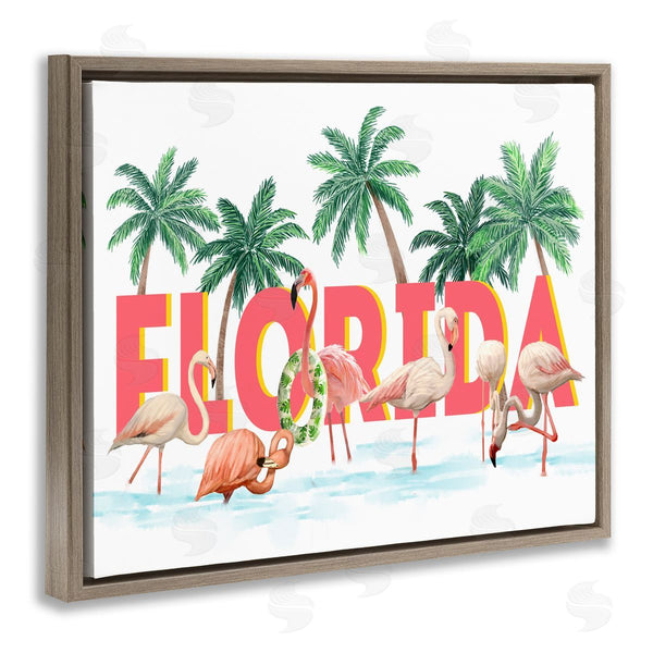 Stupell Industries Ziwei Li | Florida Flamingo Pool With Green Tropical Palms Wall Art