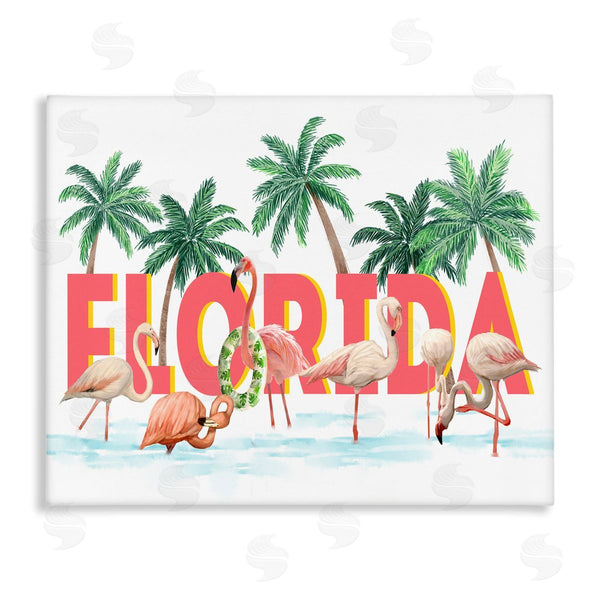 stupell industries Ziwei Li | Florida Flamingo Pool with Green Tropical Palms Wall Art