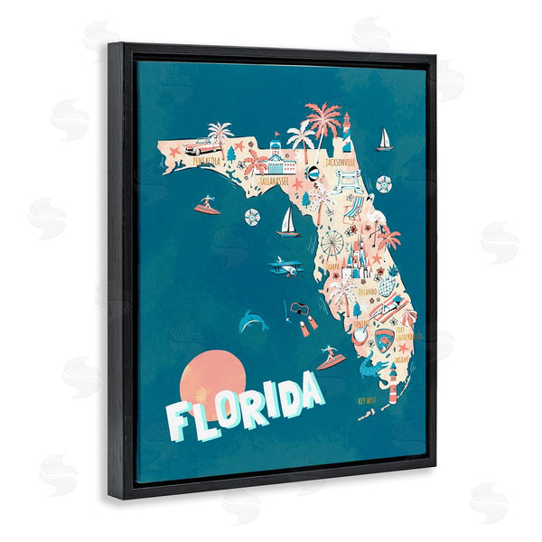 Stupell Industries Ziwei Li | Florida Sunny State Retro Vacation Tourism Vivid Map Wall Art