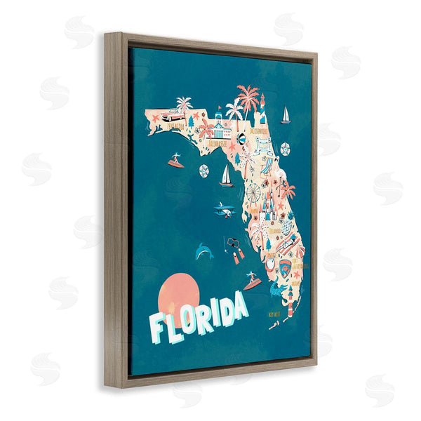 Stupell Industries Ziwei Li | Florida Sunny State Retro Vacation Tourism Vivid Map Wall Art