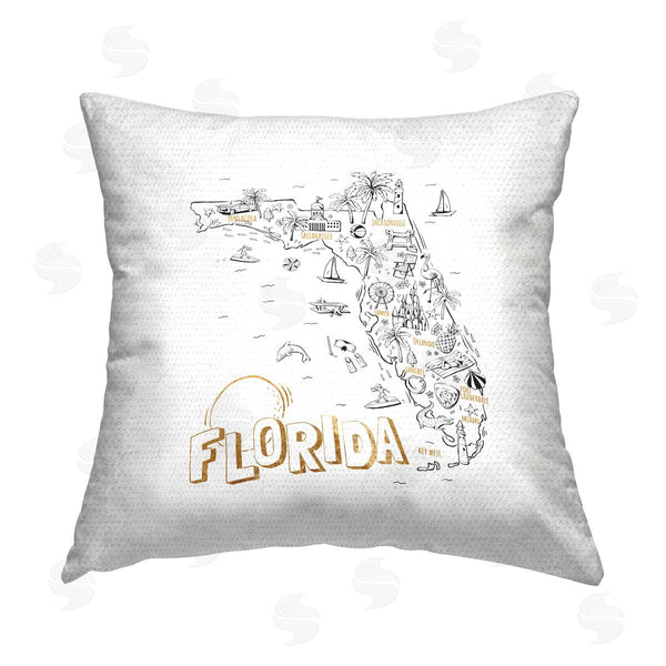 Stupell Industries Ziwei Li | Florida USA Map Landmarks Chart Printed Throw Pillow