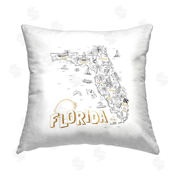 stupell industries Ziwei Li | Florida USA Map Landmarks Chart Printed Throw Pillow