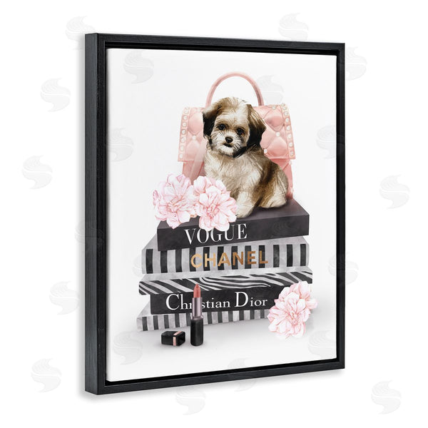 Stupell Industries Ziwei Li | Fluffy Puppy On Fashion Books Pink Florals Wall Art