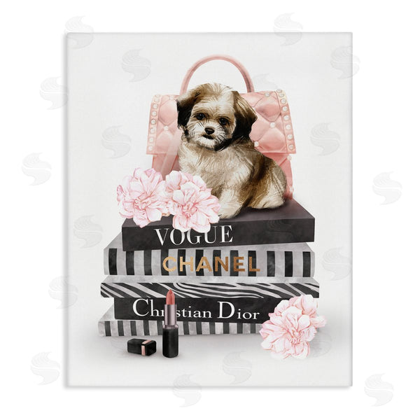 stupell industries Ziwei Li | Fluffy Puppy on Fashion Books Pink Florals Wall Art
