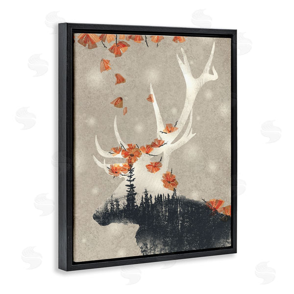 Stupell Industries Ziwei Li | Forest Elk Silhouette Orange Florals