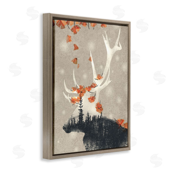 Stupell Industries Ziwei Li | Forest Elk Silhouette Orange Florals