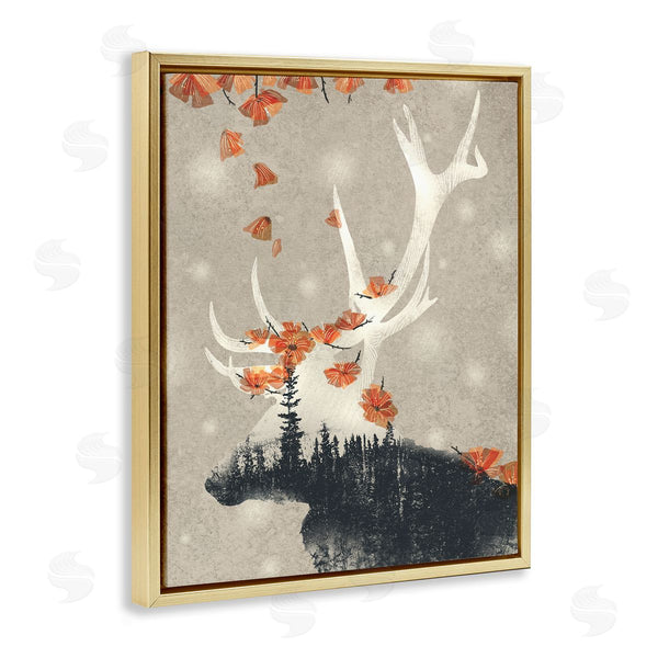 Stupell Industries Ziwei Li | Forest Elk Silhouette Orange Florals