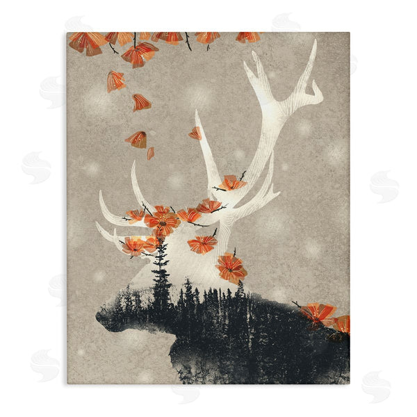 stupell industries Ziwei Li | Forest Elk Silhouette Orange Florals