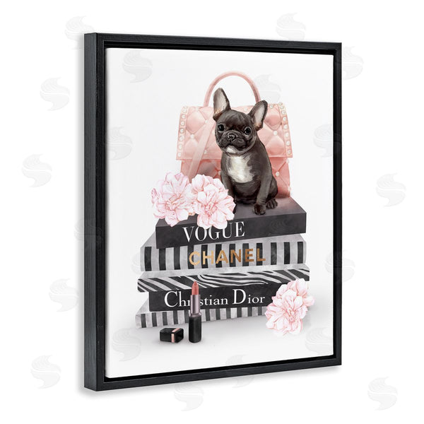 Stupell Industries Ziwei Li | French Bulldog Pink Peonies Glam Fashion Bookstack Wall Art
