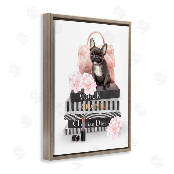Stupell Industries Ziwei Li | French Bulldog Pink Peonies Glam Fashion Bookstack Wall Art