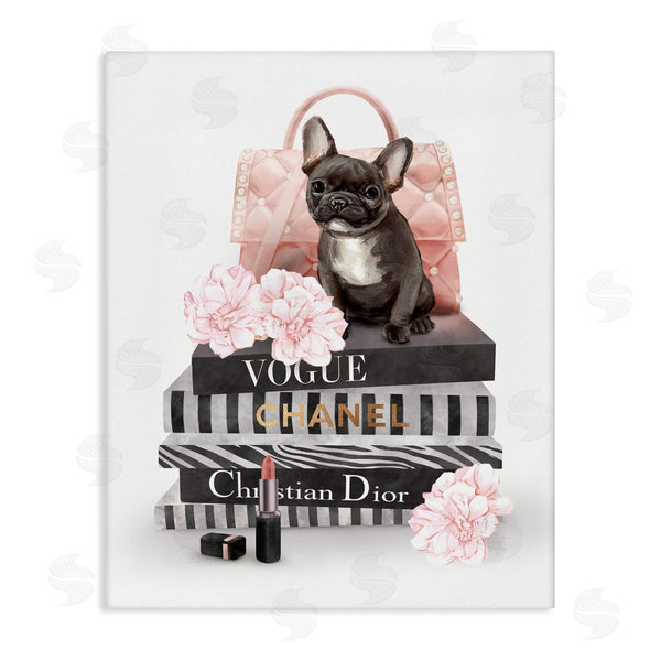 stupell industries Ziwei Li | French Bulldog Pink Peonies Glam Fashion Bookstack Wall Art