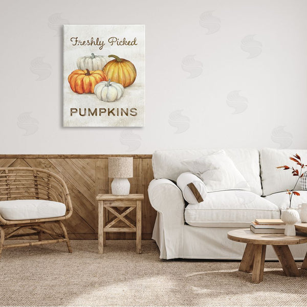 Stupell Industries Ziwei Li | Freshly Picked Pumpkins Phrase Orange White Pumpkin Harvest Wall Art
