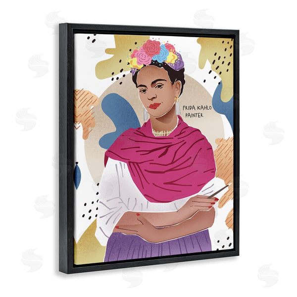 Stupell Industries Ziwei Li | Frida Posing With Paint Brush Abstract Round Pattern