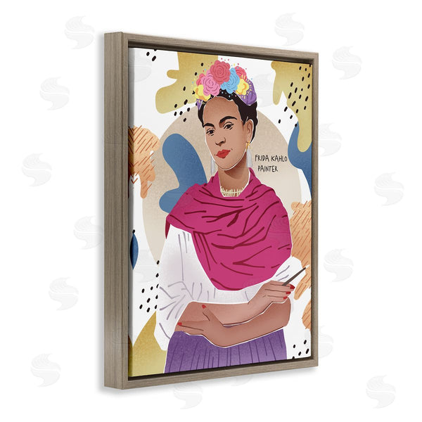 Stupell Industries Ziwei Li | Frida Posing With Paint Brush Abstract Round Pattern