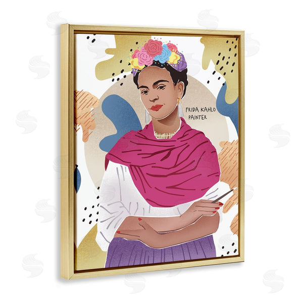 Stupell Industries Ziwei Li | Frida Posing With Paint Brush Abstract Round Pattern