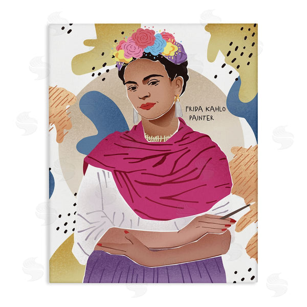 stupell industries Ziwei Li | Frida Posing with Paint Brush Abstract Round Pattern