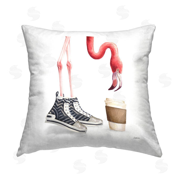 stupell industries Ziwei Li | Fun Flamingo Coffee Cup Sneakers Printed Throw Pillow