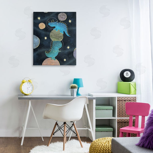 Stupell Industries Ziwei Li | Galactic Dinosaur Astronauts Outer Space Planets Wall Art