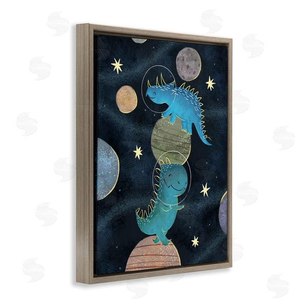 Stupell Industries Ziwei Li | Galactic Dinosaur Astronauts Outer Space Planets Wall Art