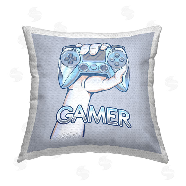 Stupell Industries Ziwei Li | Gamer Hand Holding Blue Controller Printed Throw Pillow