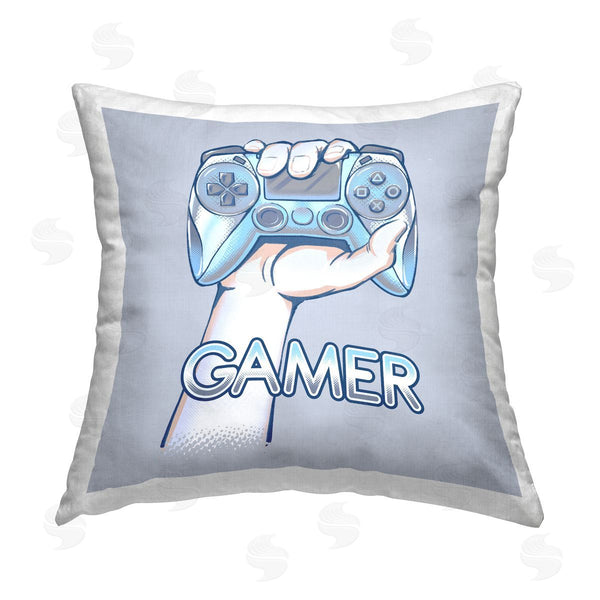 stupell industries Ziwei Li | Gamer Hand Holding Blue Controller Printed Throw Pillow
