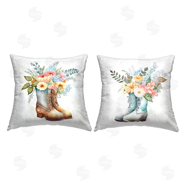 stupell industries Ziwei Li | Gardening Boots Mixed Flowers Printed Throw Pillow Set