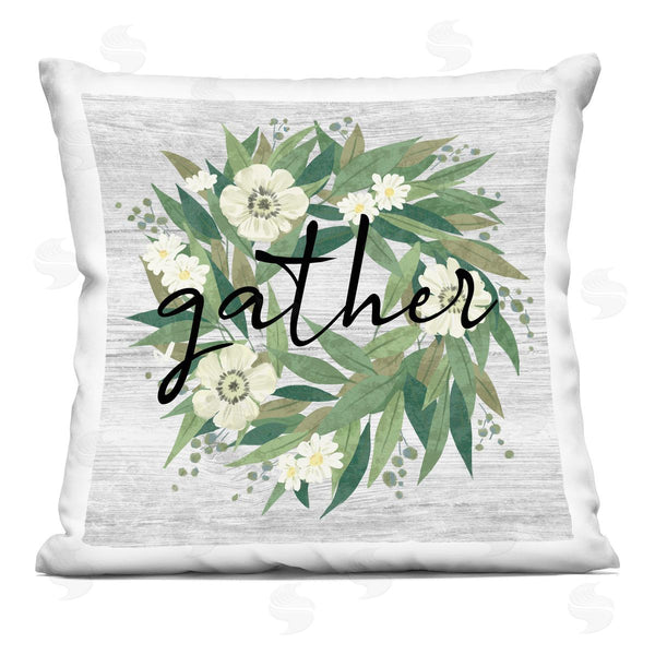 stupell industries Ziwei Li | Gather Calligraphy Rustic Flower Wreath Printed Throw Pillow