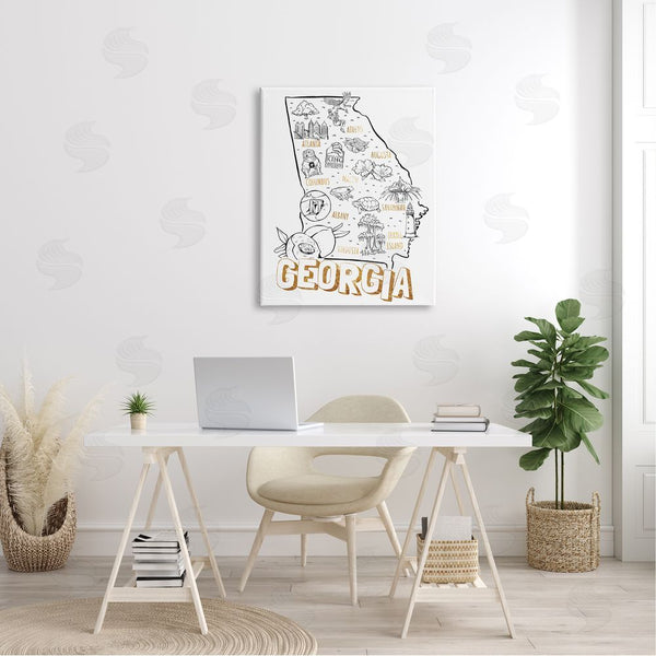 Stupell Industries Ziwei Li | Georgia Map Landmark Diagram Typography Design Wall Art