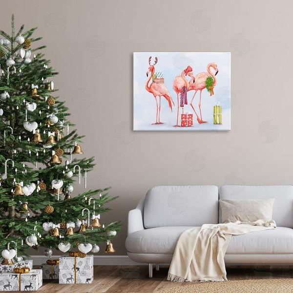 Stupell Industries Ziwei Li | Gift Giving Pink Flamingos Charming Holiday Birds Wall Art