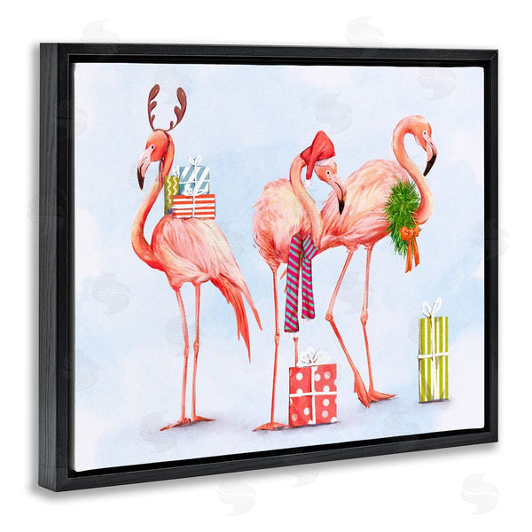 Stupell Industries Ziwei Li | Gift Giving Pink Flamingos Charming Holiday Birds Wall Art