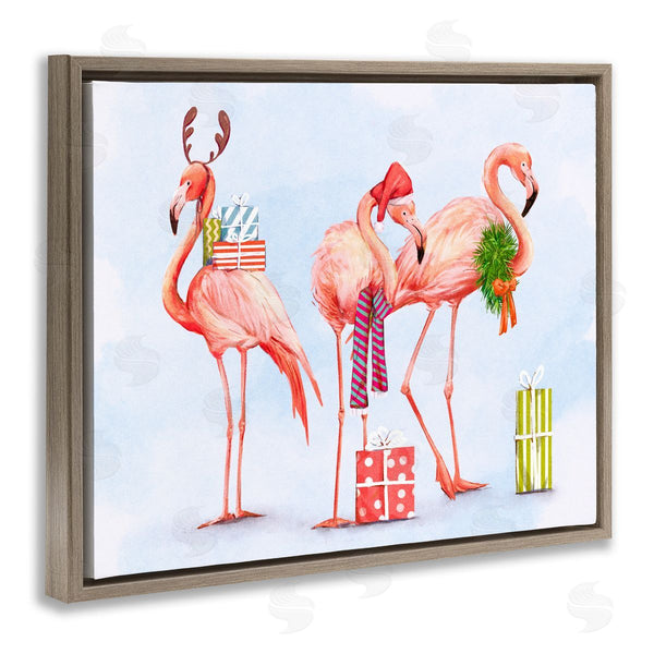 Stupell Industries Ziwei Li | Gift Giving Pink Flamingos Charming Holiday Birds Wall Art