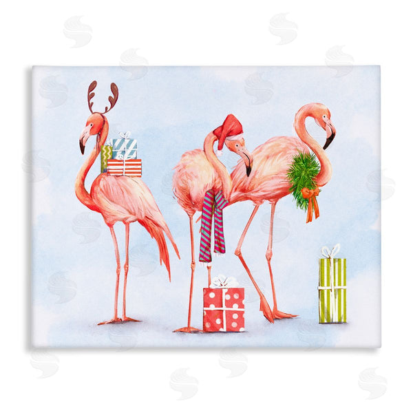 stupell industries Ziwei Li | Gift Giving Pink Flamingos Charming Holiday Birds Wall Art