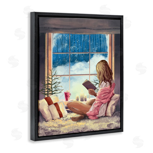 Stupell Industries Ziwei Li | Girl Reading By Snowy Window Winter Holiday Wall Art