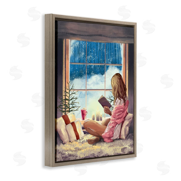 Stupell Industries Ziwei Li | Girl Reading By Snowy Window Winter Holiday Wall Art