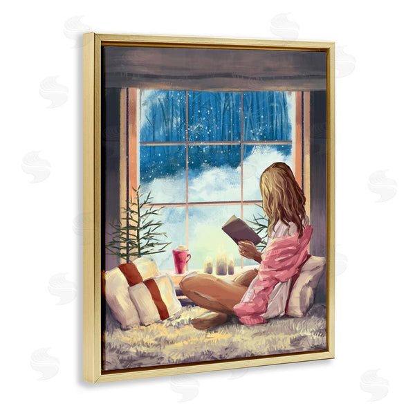Stupell Industries Ziwei Li | Girl Reading By Snowy Window Winter Holiday Wall Art