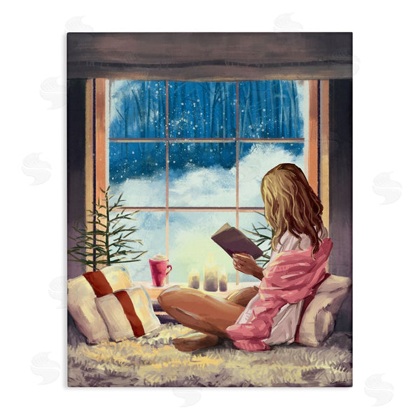 stupell industries Ziwei Li | Girl Reading by Snowy Window Winter Holiday Wall Art
