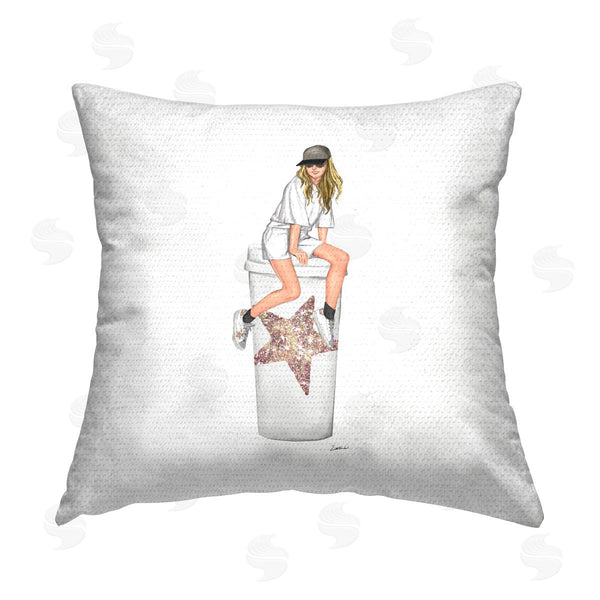 Stupell Industries Ziwei Li | Girl Sitting Glam Coffee Cup Printed Throw Pillow